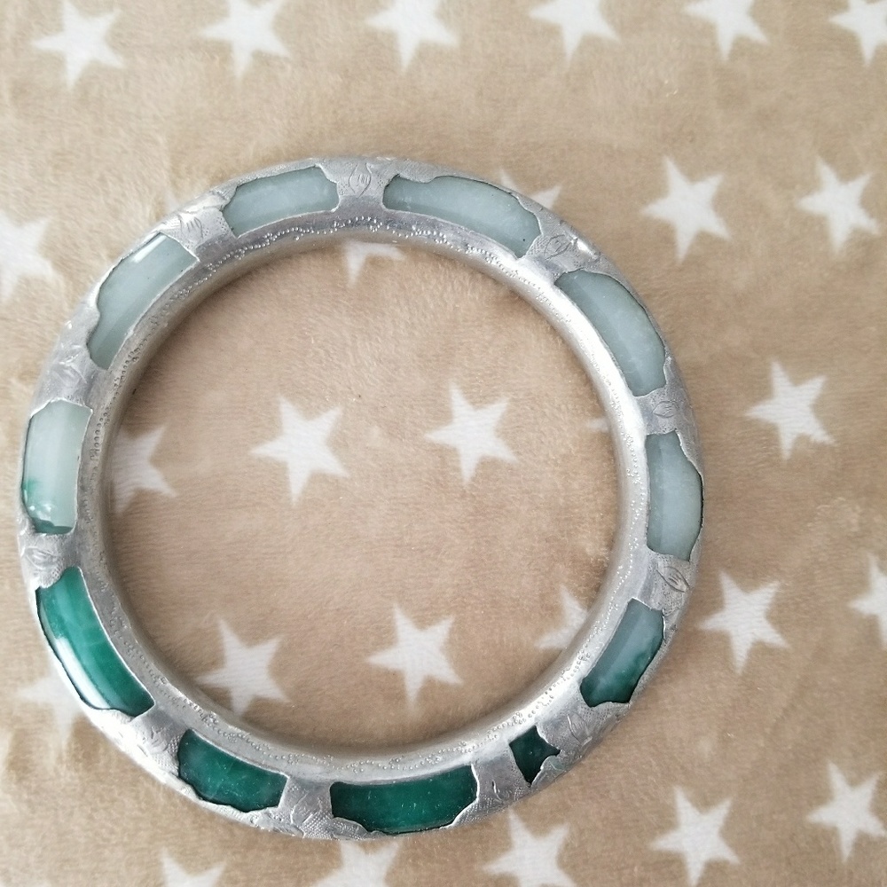 antique silver peking glass bangle